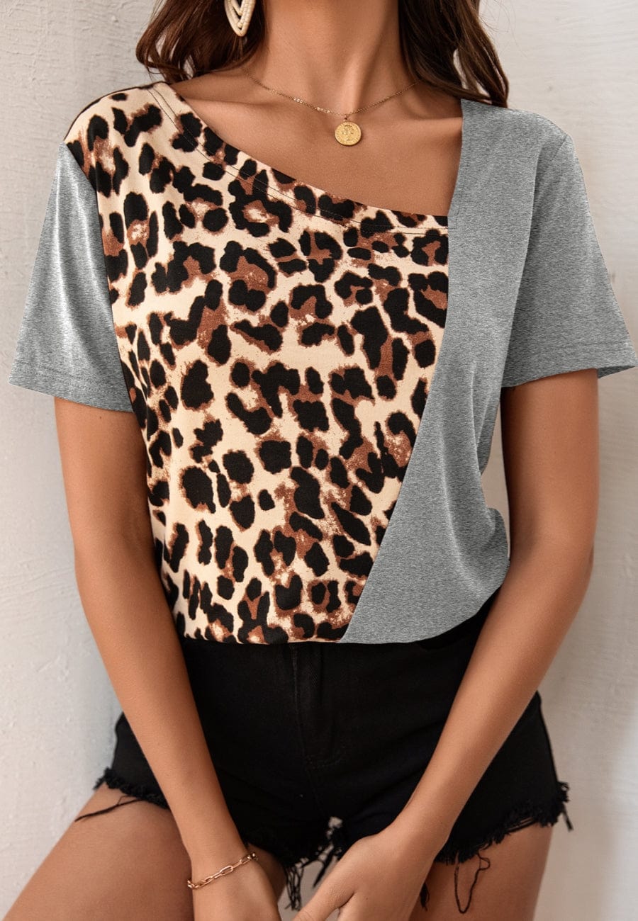 Asymmetrical Neck Color Block Shirt