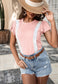 Lace Trim Flutter Sleeve Blouse