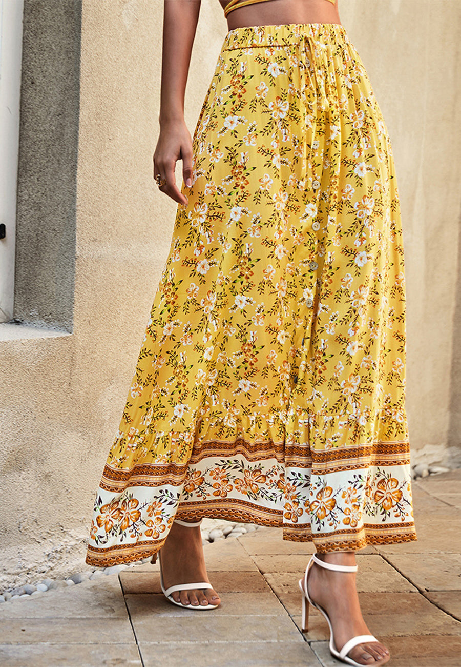 Floral Print High Waist Skirt