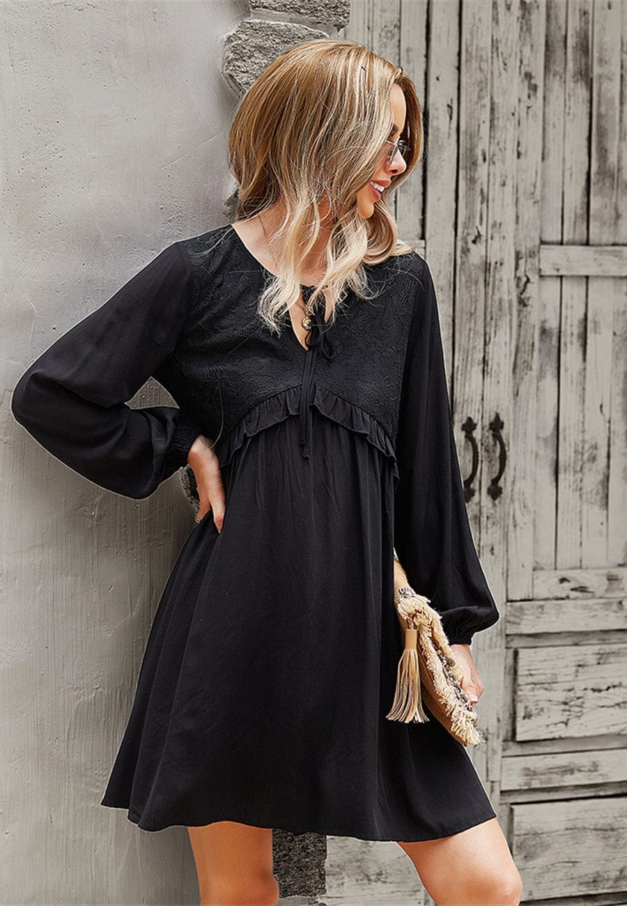 Lace Detail Bishop Sleeve Dress