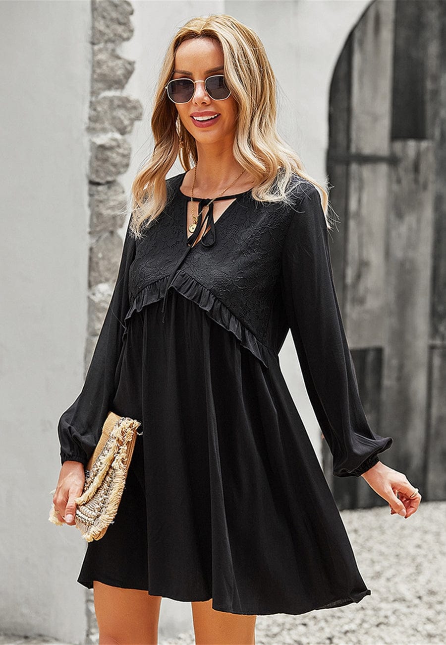 Lace Detail Bishop Sleeve Dress