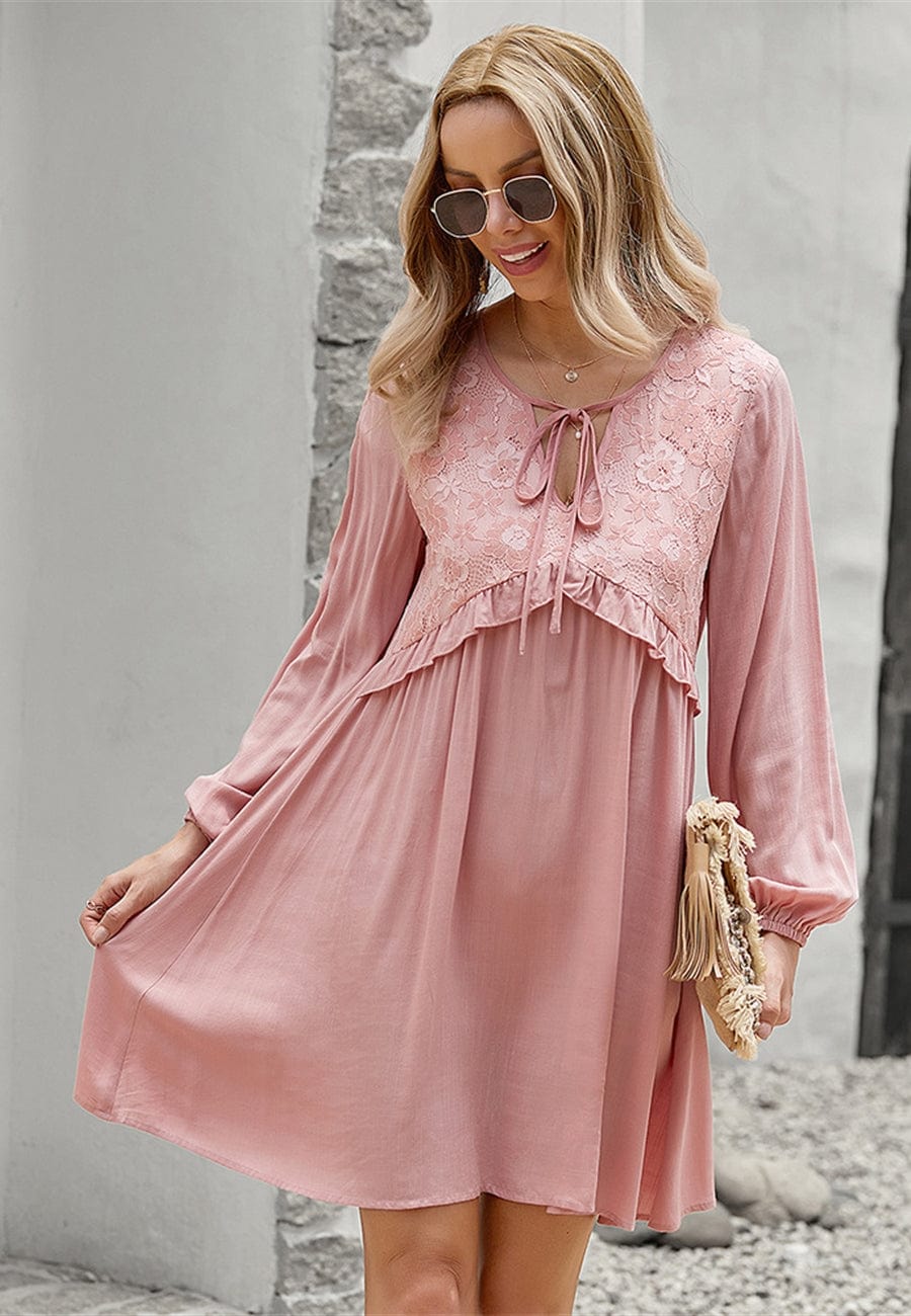 Lace Detail Bishop Sleeve Dress