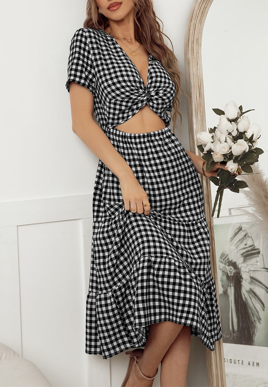 Gingham Print Twist Front Dress