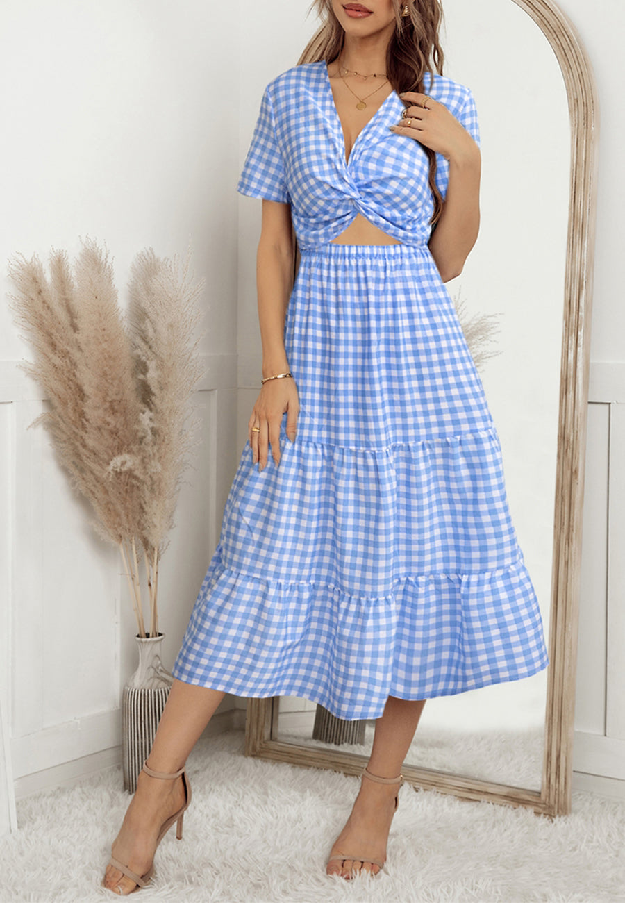 Gingham Print Twist Front Dress