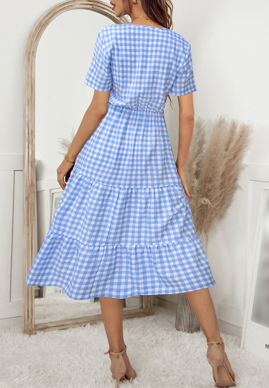 Gingham Print Twist Front Dress