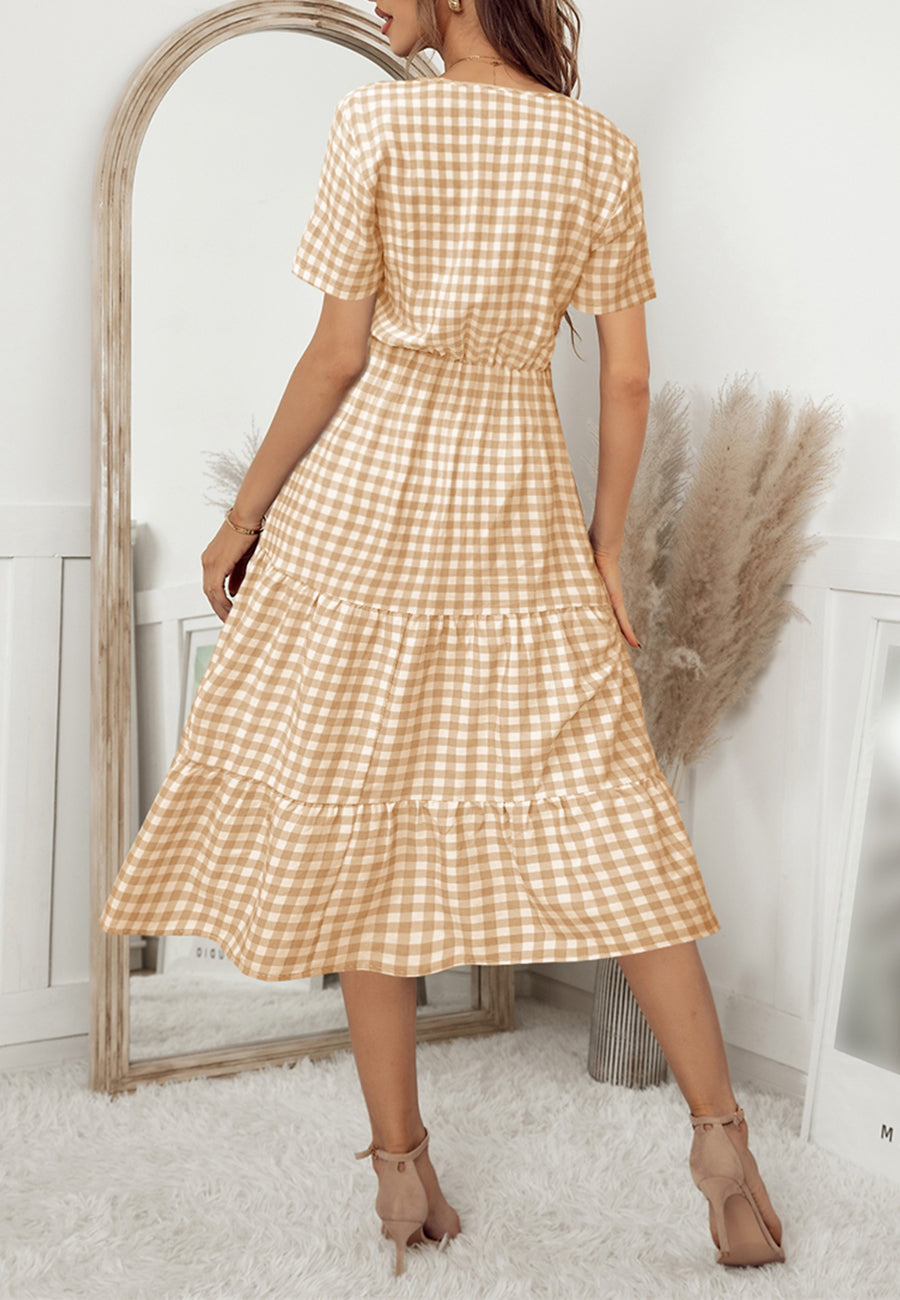 Gingham Print Twist Front Dress