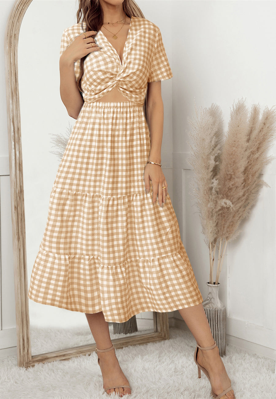 Gingham Print Twist Front Dress