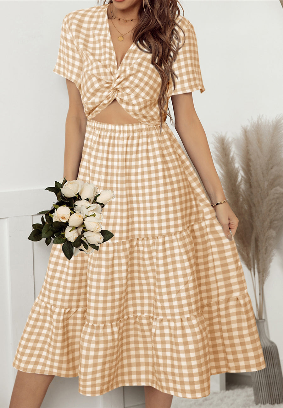 Gingham Print Twist Front Dress