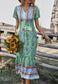 Button Detail Floral Boho Dress