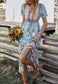Button Detail Floral Boho Dress