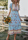 Button Detail Floral Boho Dress