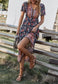 Button Detail Floral Boho Dress