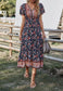 Button Detail Floral Boho Dress