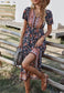 Button Detail Floral Boho Dress