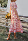 Button Detail Floral Boho Dress