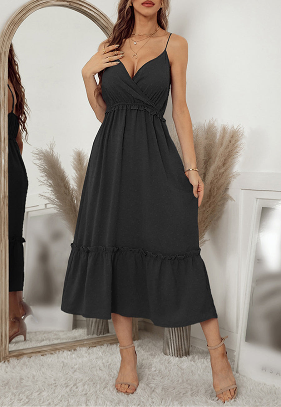 Surplice Plunge Neck Midi Dress