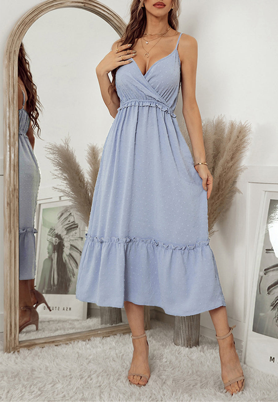 Surplice Plunge Neck Midi Dress