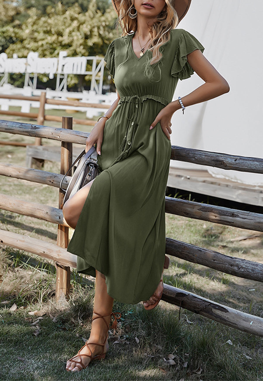 Flutter Sleeve Tie Waist Dress