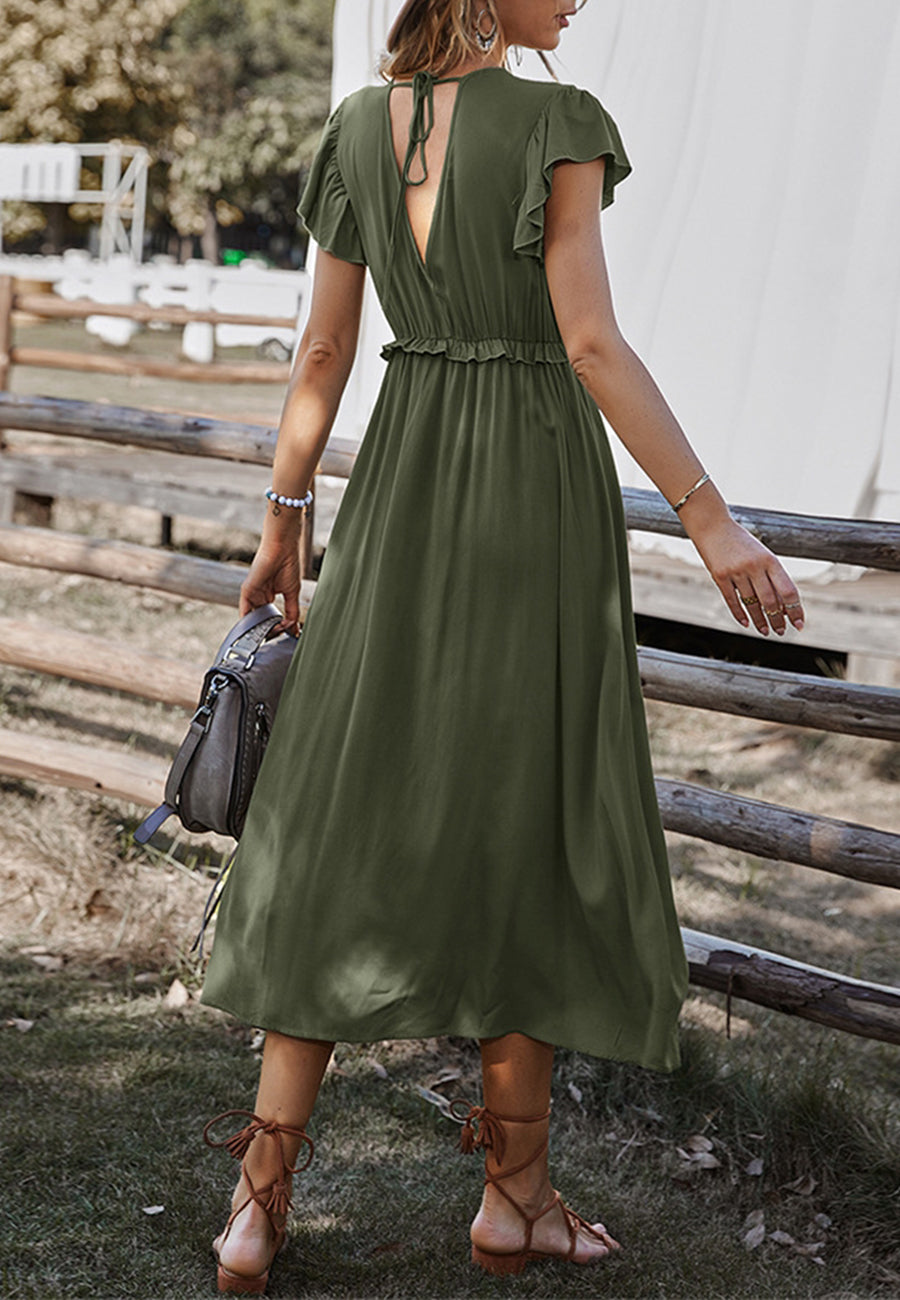 Flutter Sleeve Tie Waist Dress