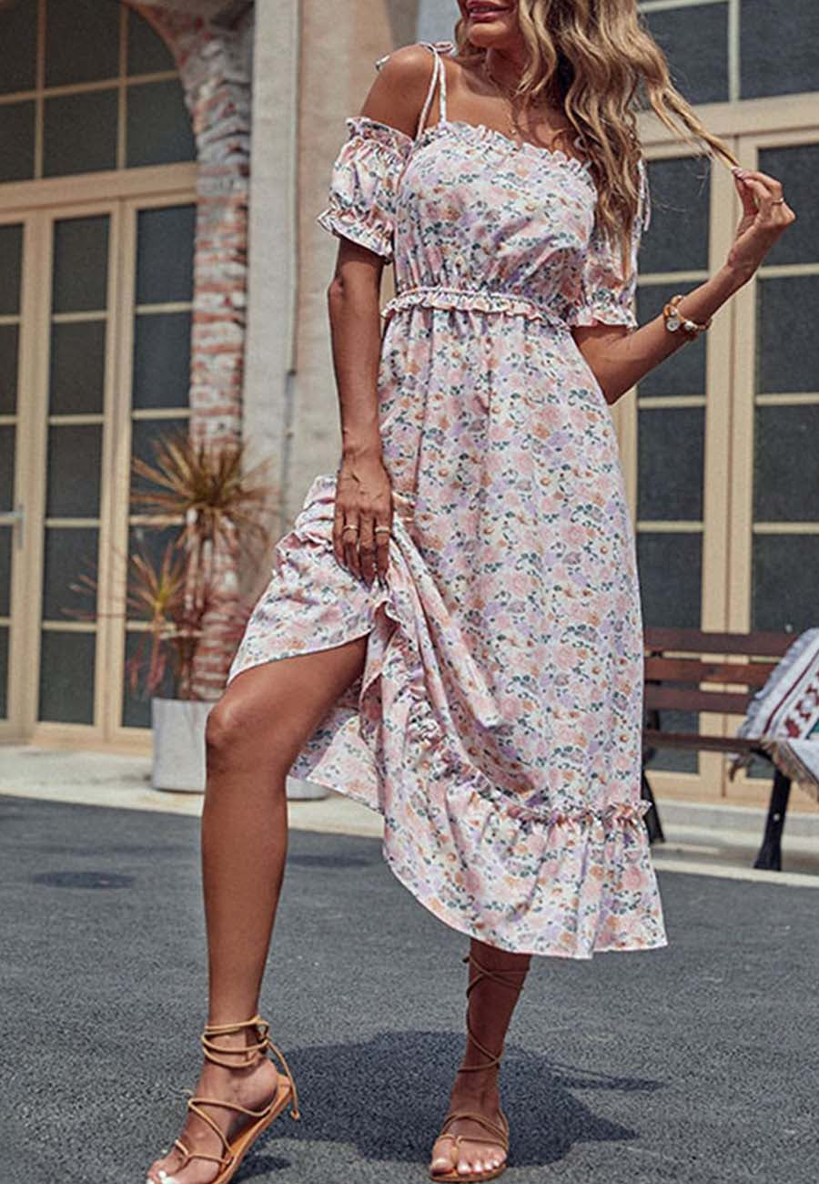 Tie Strap Cold Shoulder Dress