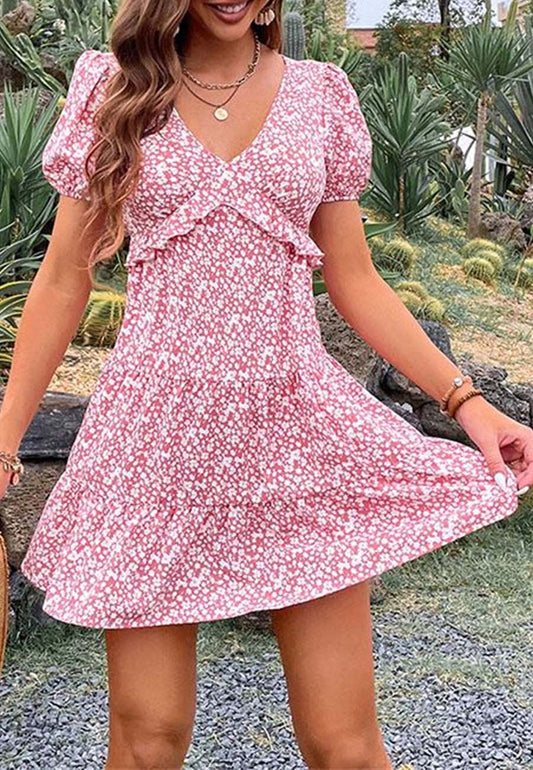 Puff Sleeve Ruffle Dress