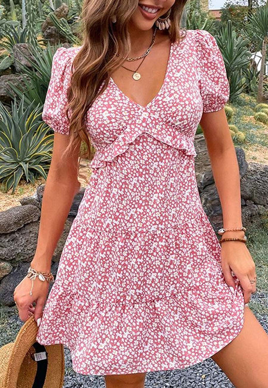 Puff Sleeve Ruffle Dress