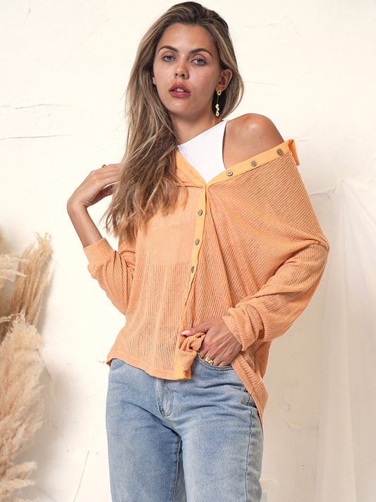 Textured Ribbed Button Down Blouse