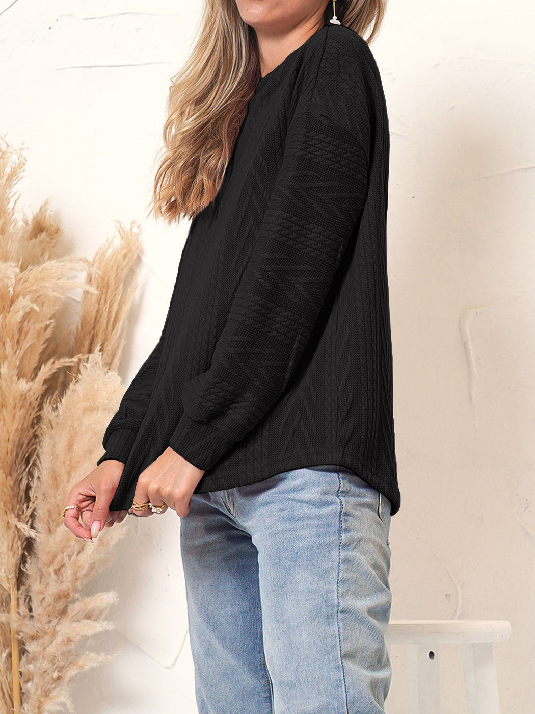 Textured Knit Drop Shoulder Sweater