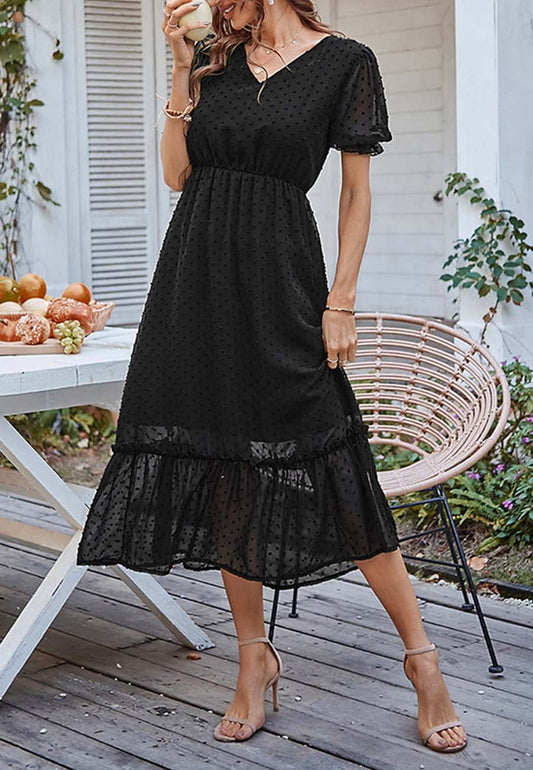 Swiss Dot Ruffle Hem Dress