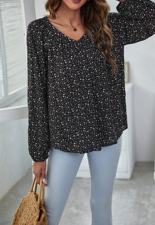 Classic V Neck Floral Blouse