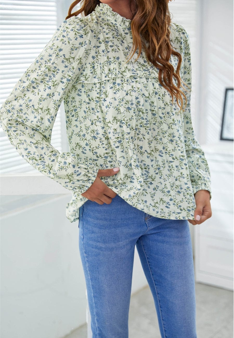 Ruffle Detail Floral Print Blouse