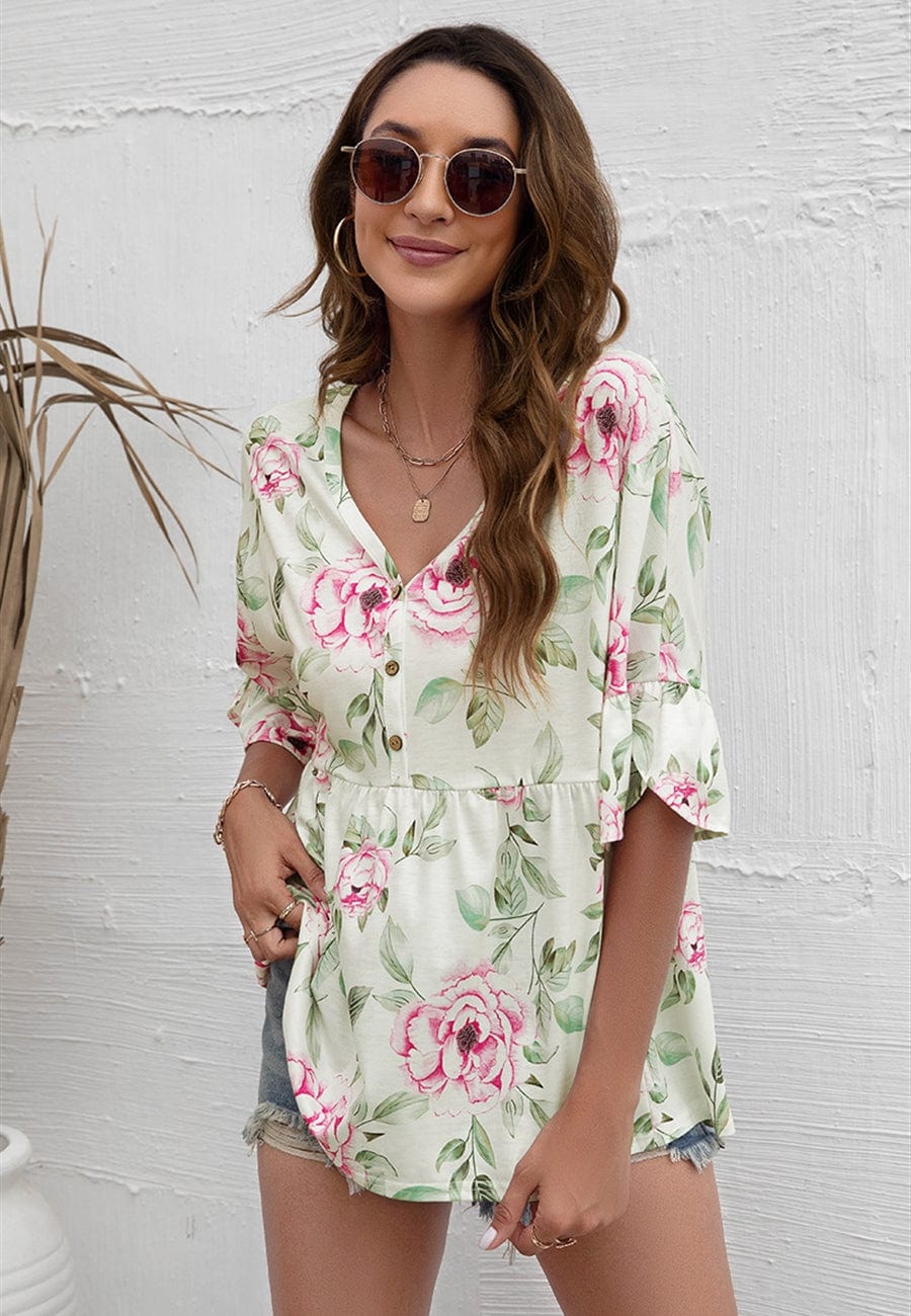 Floral Print Flowy Blouse