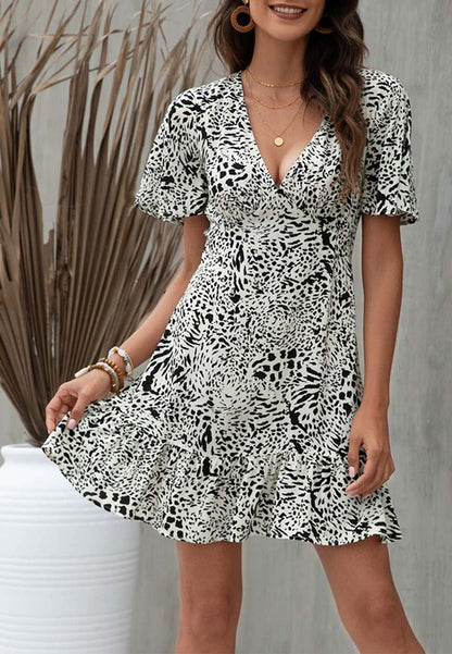 Mixed Print Ruffle Hem Dress