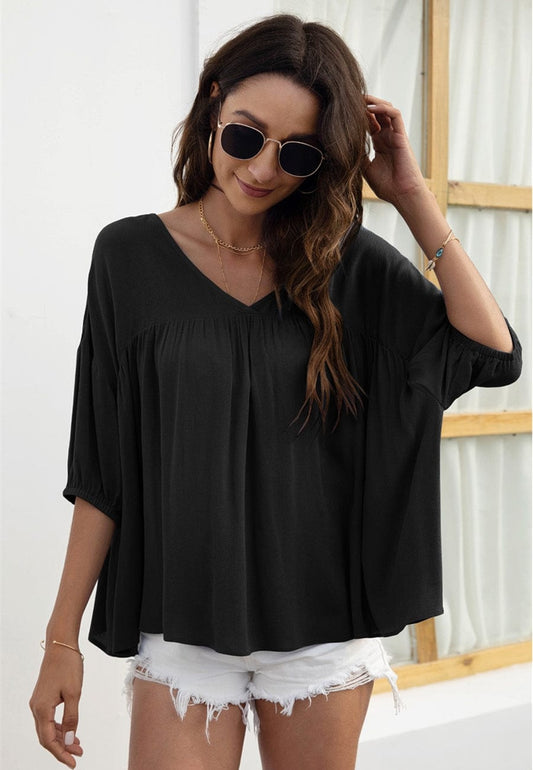 V Neck Flowy Summer Blouse