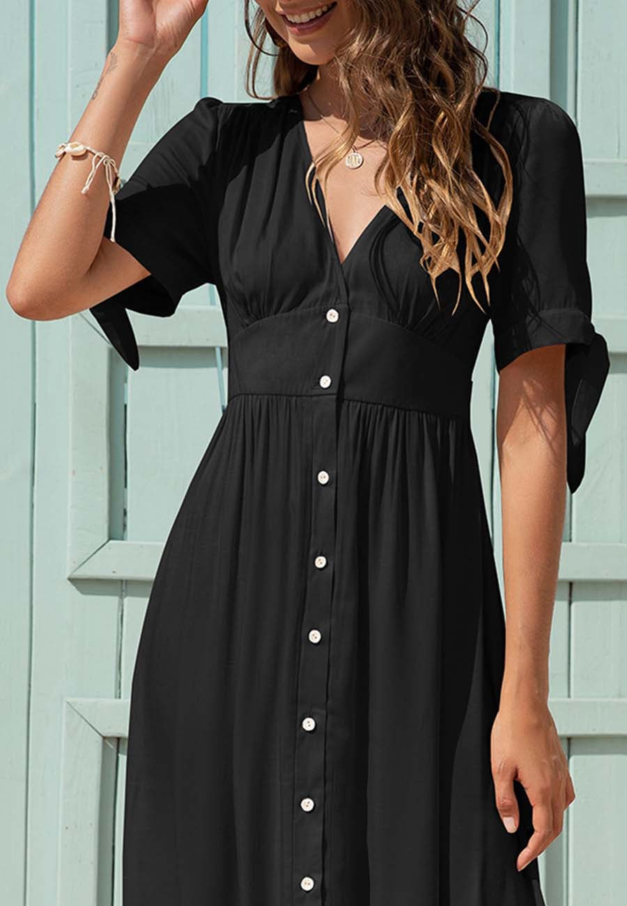 V Neck Tie Sleeve Dress