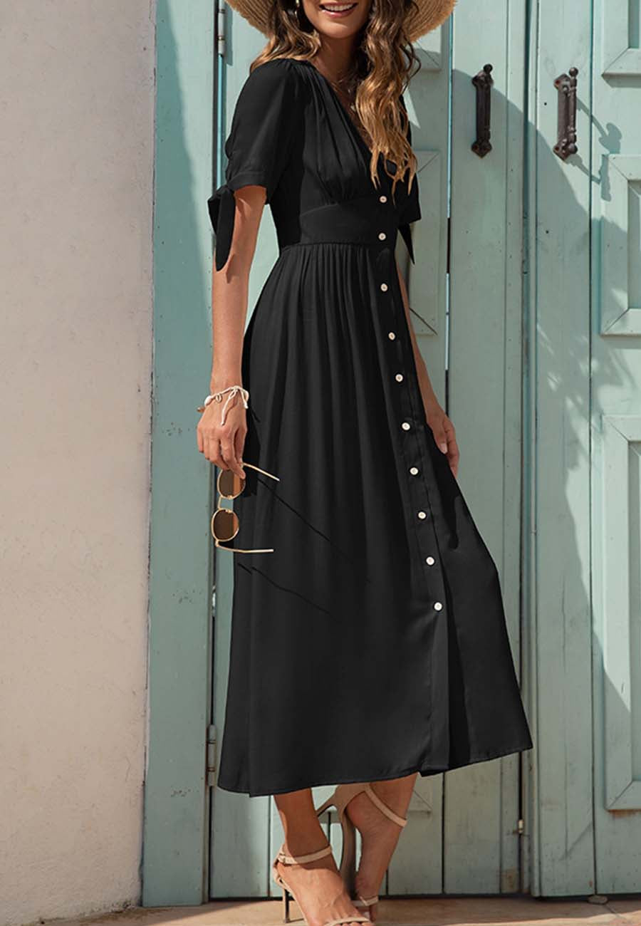 V Neck Tie Sleeve Dress