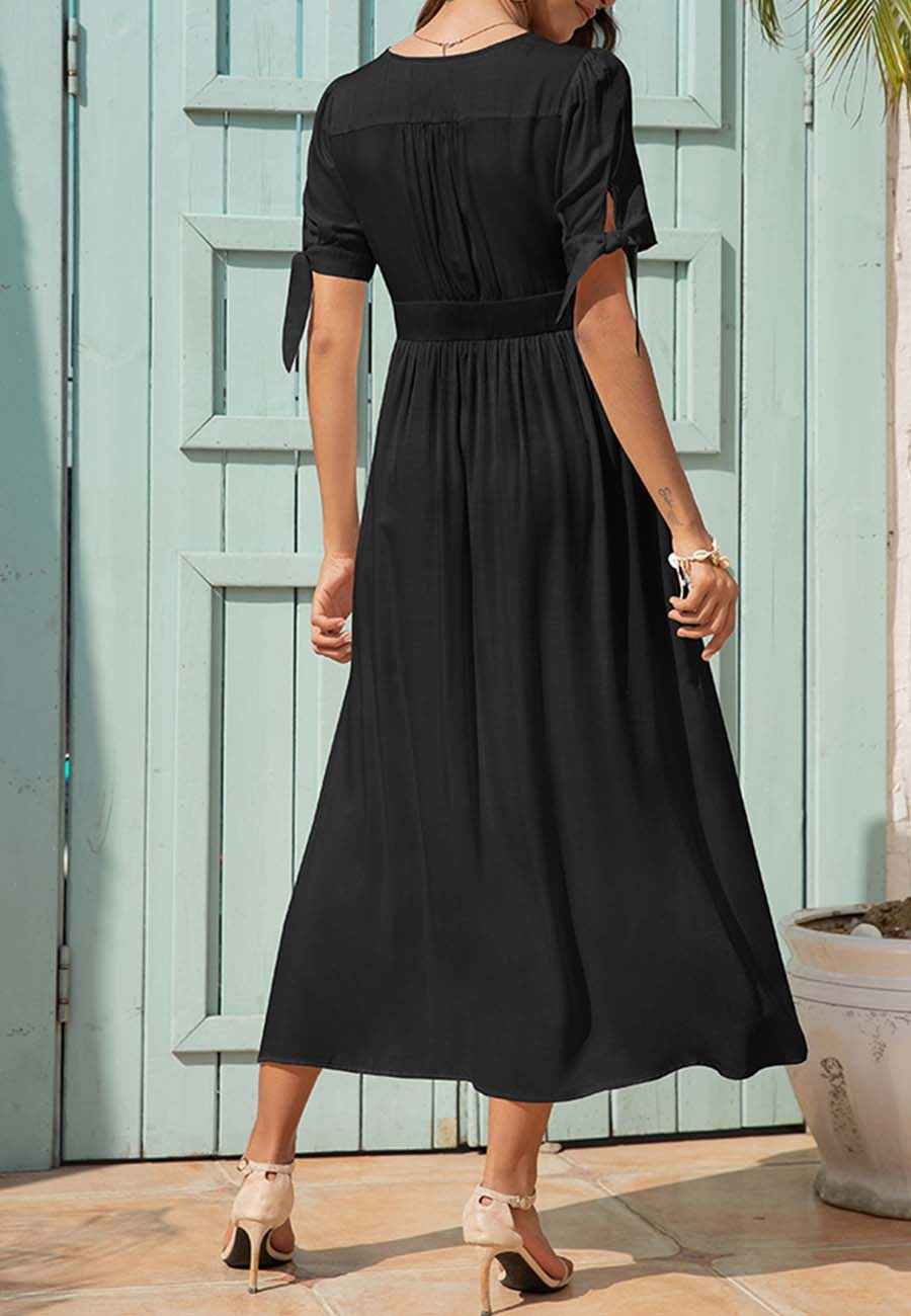 V Neck Tie Sleeve Dress