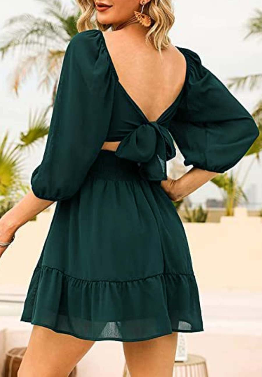 Square Neck Tie Back Dress