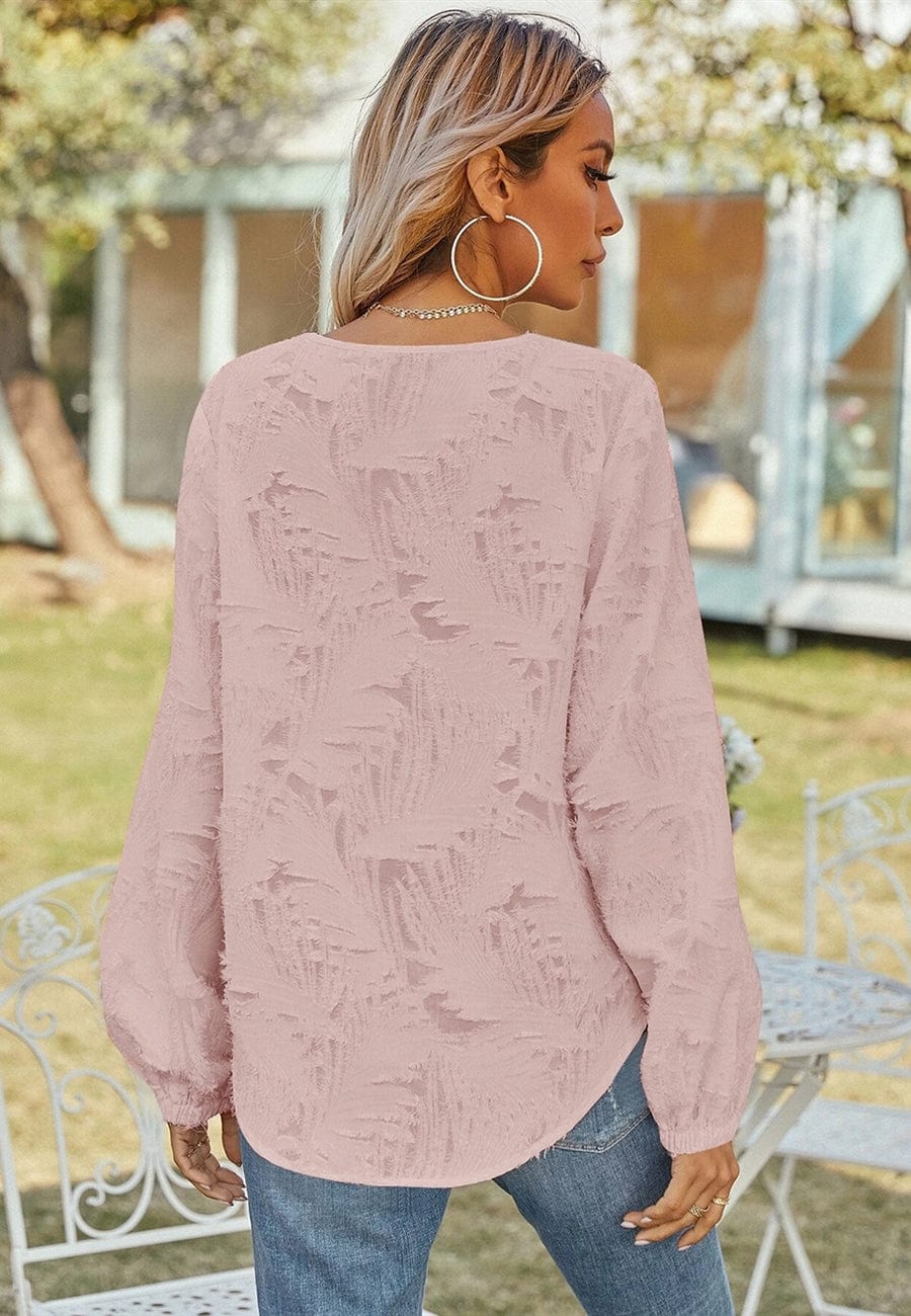 Textured Leaf Print Blouse