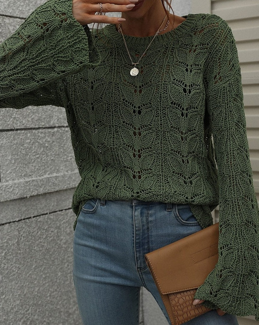 Patterned Knit Bell Sleeve Sweater