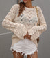 Patterned Knit Bell Sleeve Sweater