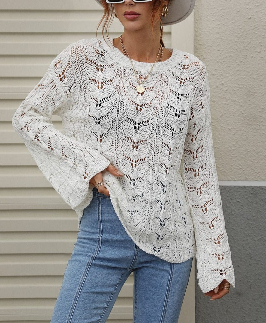 Patterned Knit Bell Sleeve Sweater
