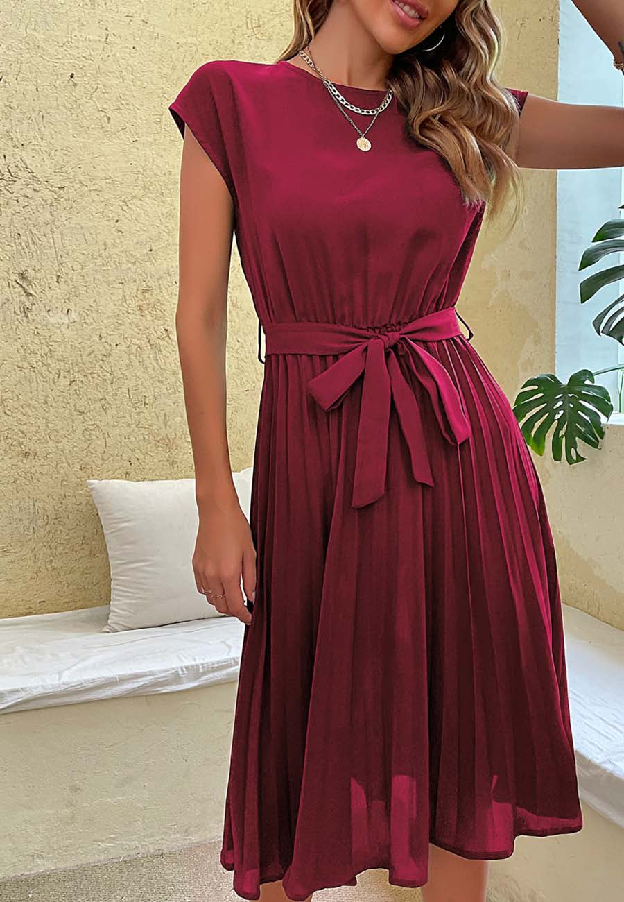 Pleated Detailed Belted Dress