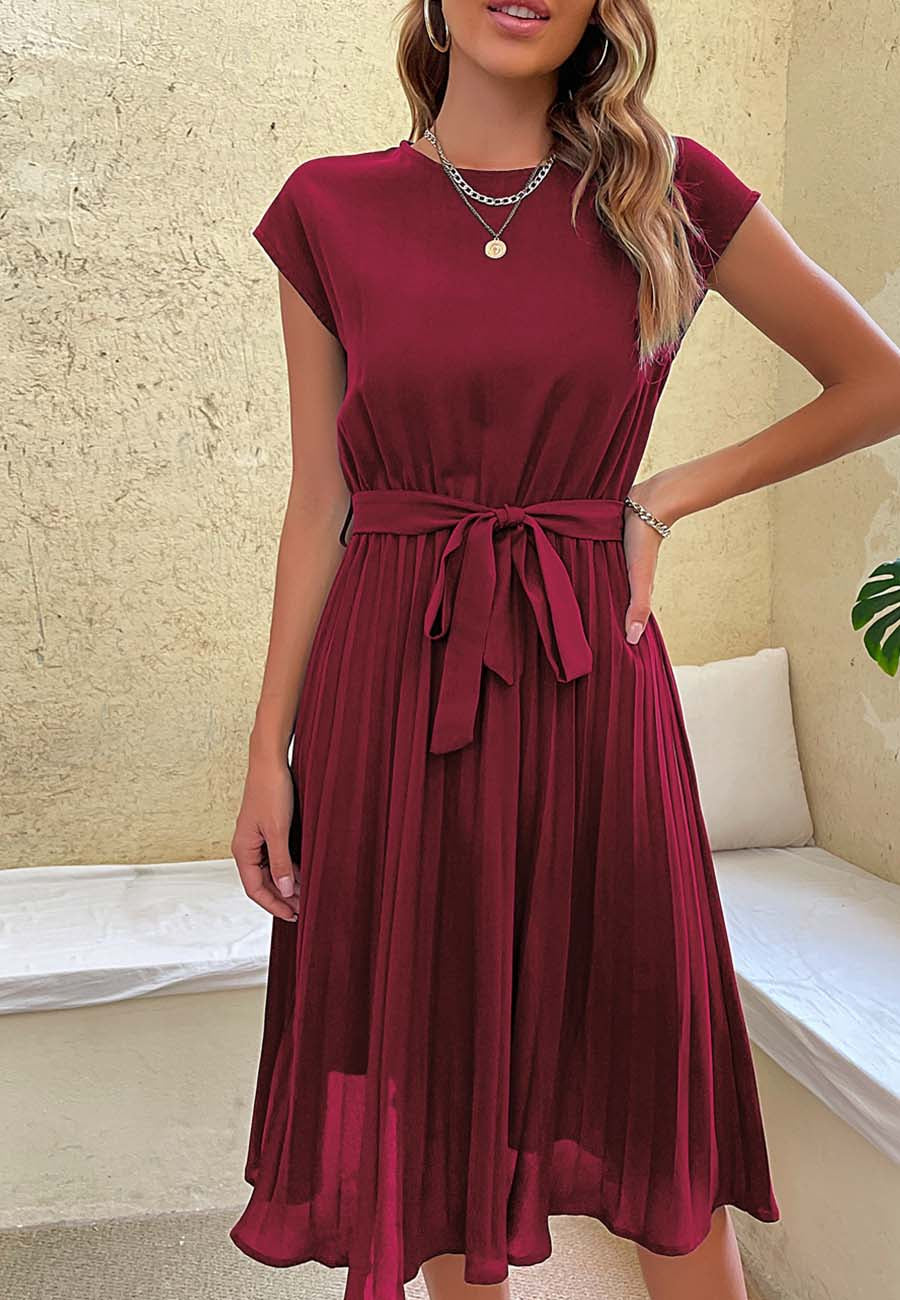 Pleated Detailed Belted Dress