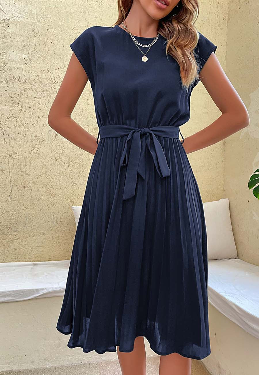 Pleated Detailed Belted Dress