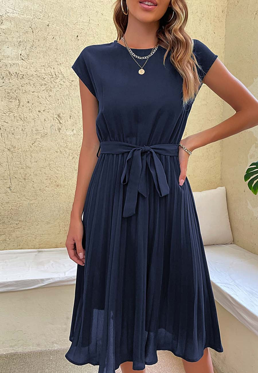 Pleated Detailed Belted Dress