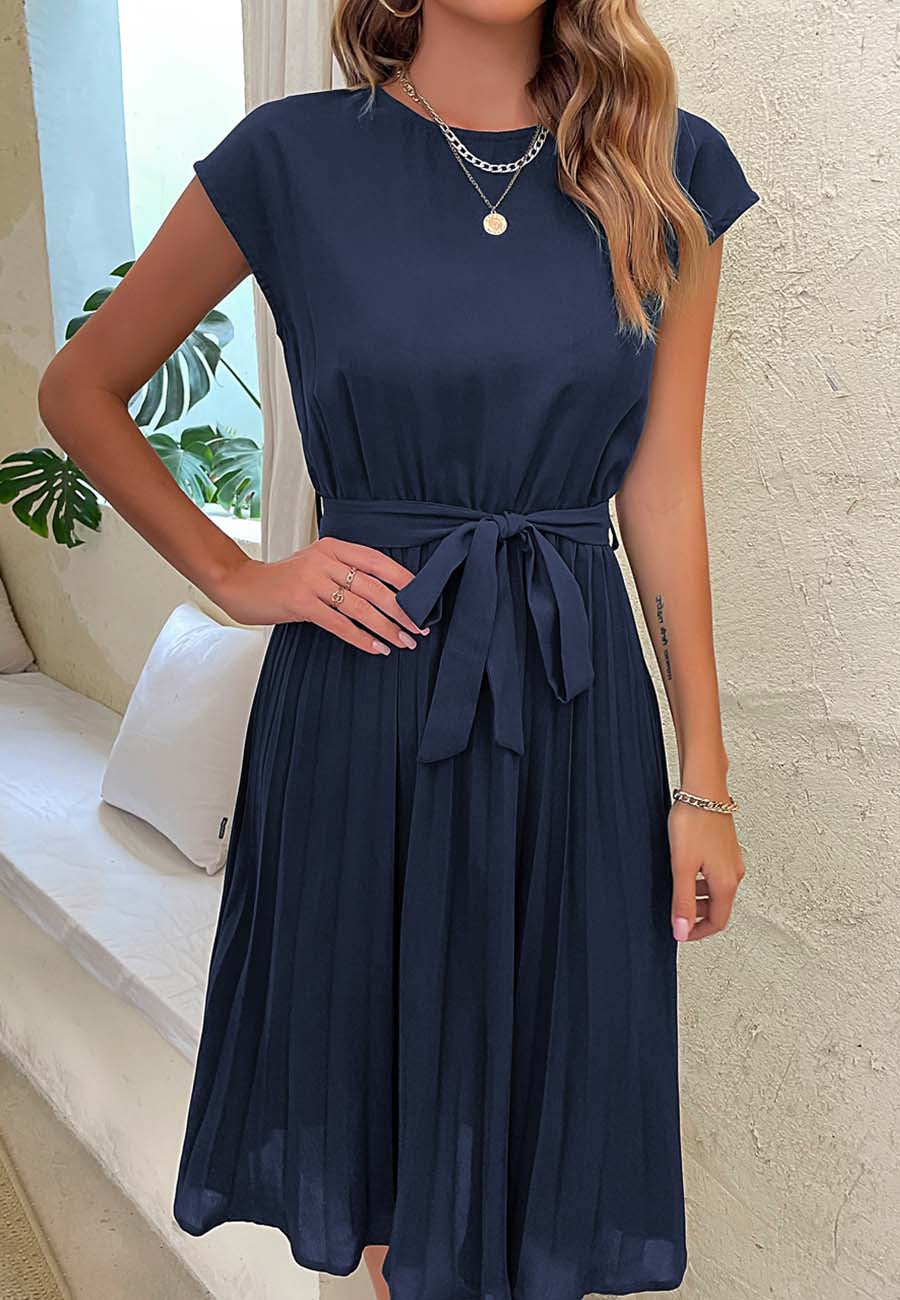 Pleated Detailed Belted Dress