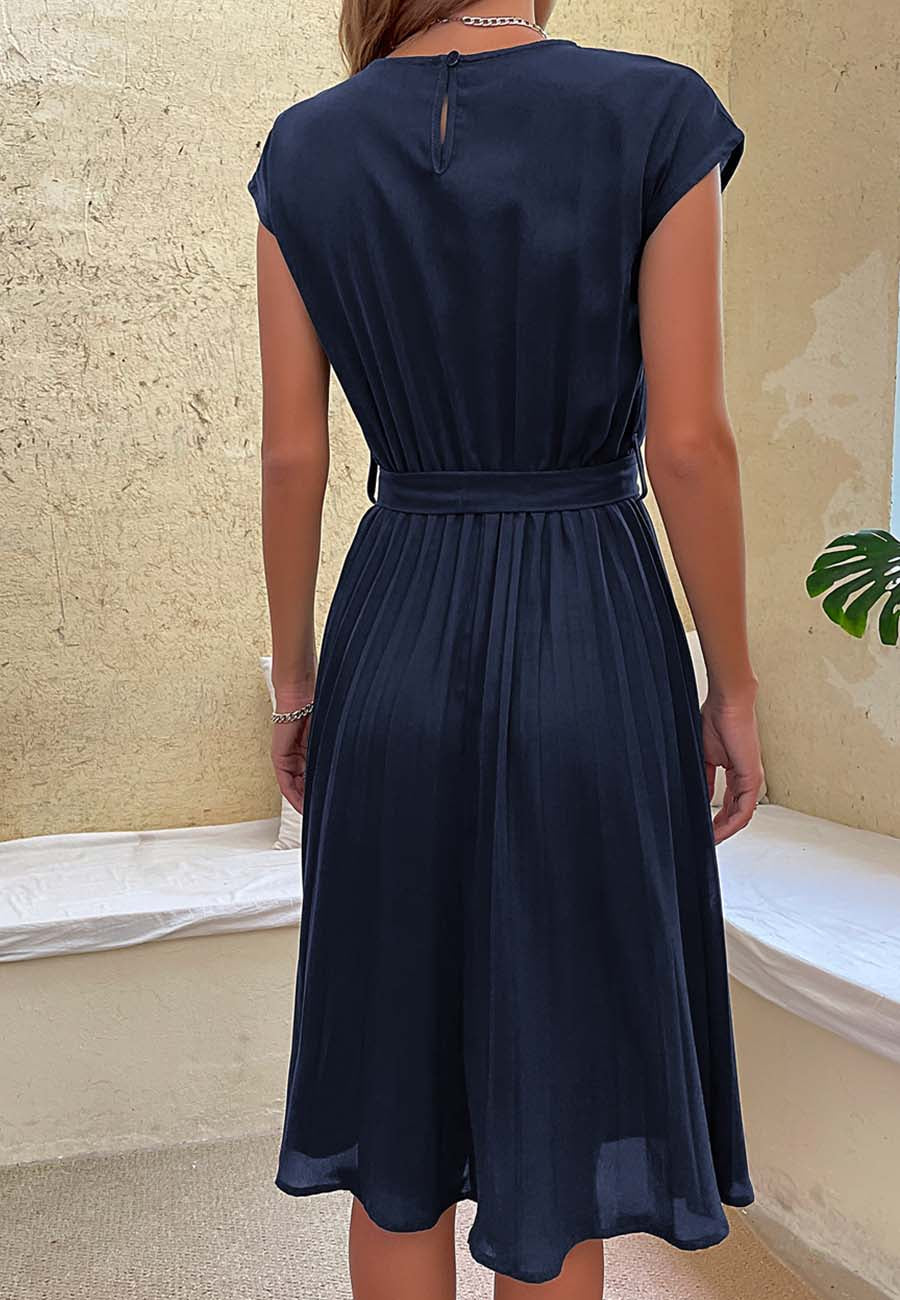 Pleated Detailed Belted Dress