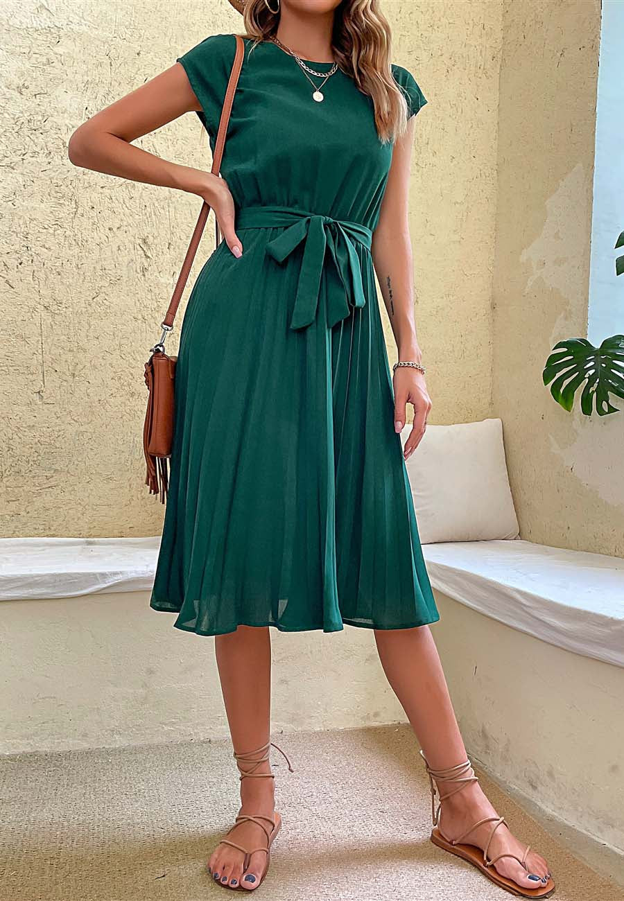 Pleated Detailed Belted Dress