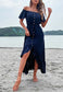 Off Shoulder Button Midi Dress